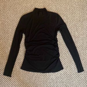 Aritzia ‘Wilfred’ Black, Semi-Sheer Mockneck with Side-Rouching